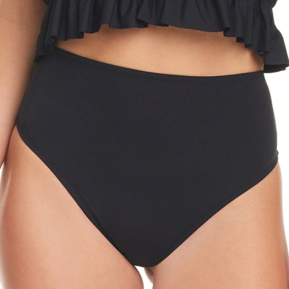 NWT Jessica Simpson Women's High-Waist Bikini Bottom Swimsuit, Black, Medium
